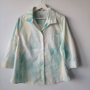 Chico's womens Button-Up No-Iron Shirt size 14 Print 3/4 Sleeve Classic-fit